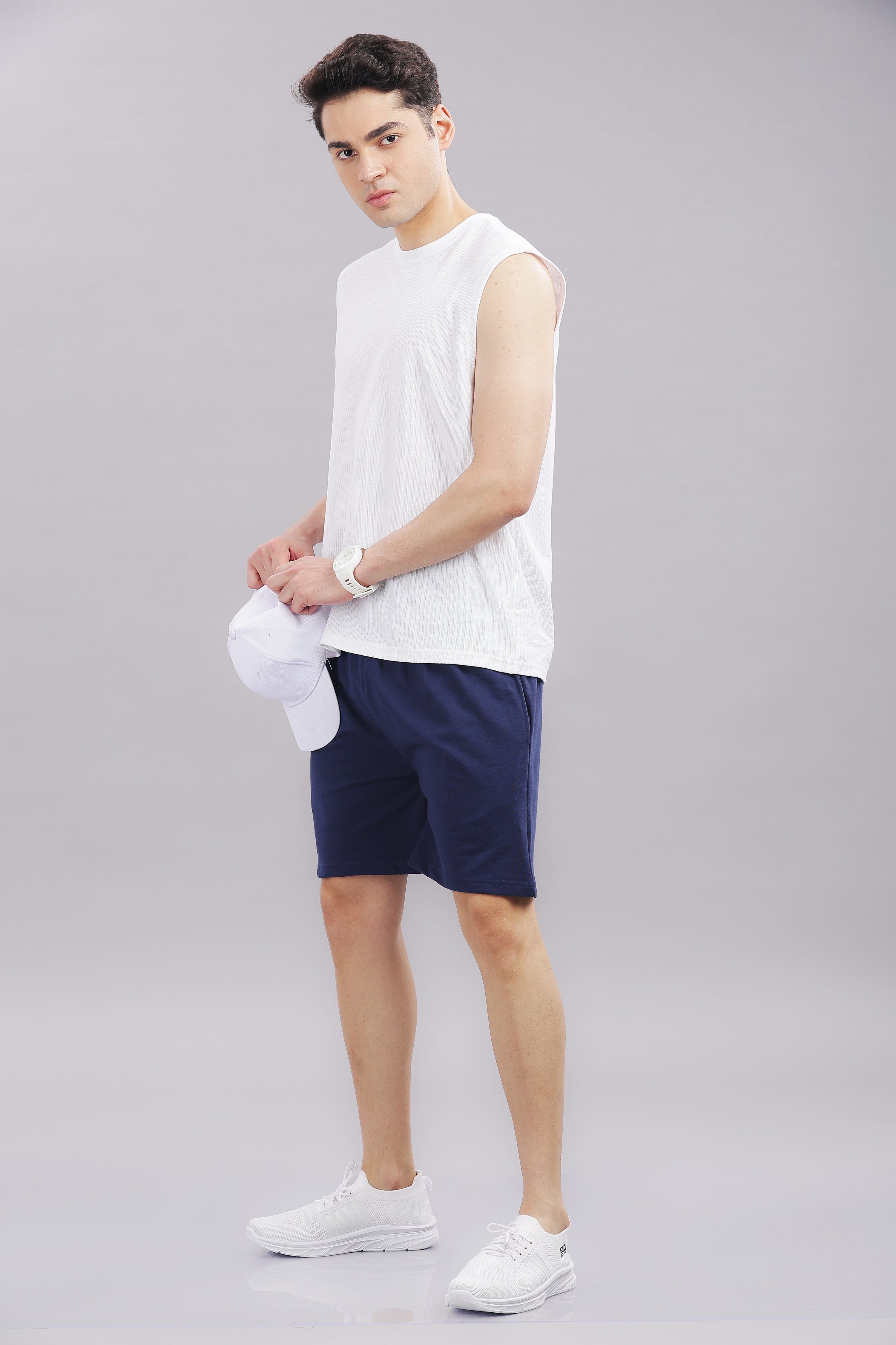 Mens Navy Blue Cotton Regular Shorts