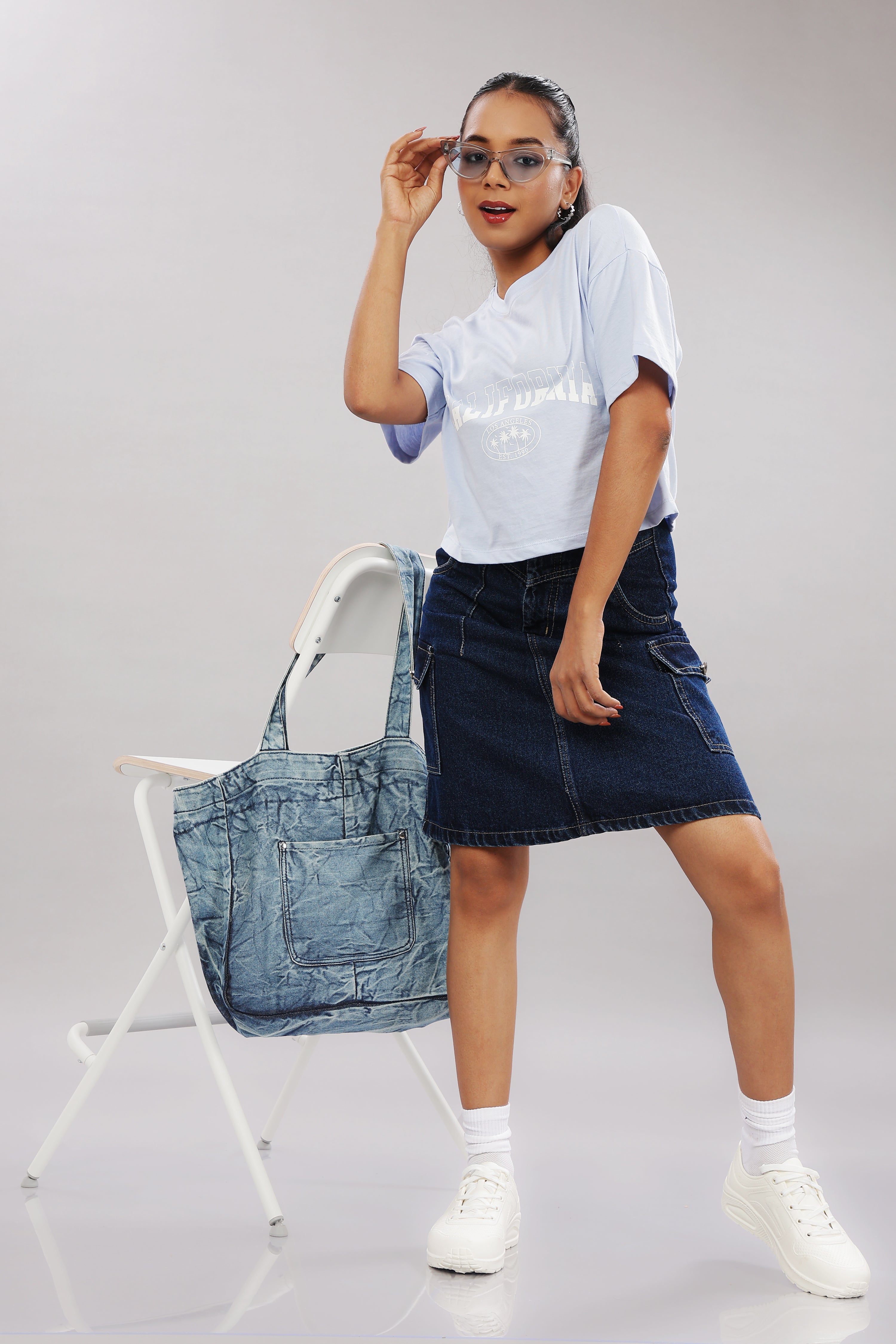 Womens Blue Printed Cotton Regular Top