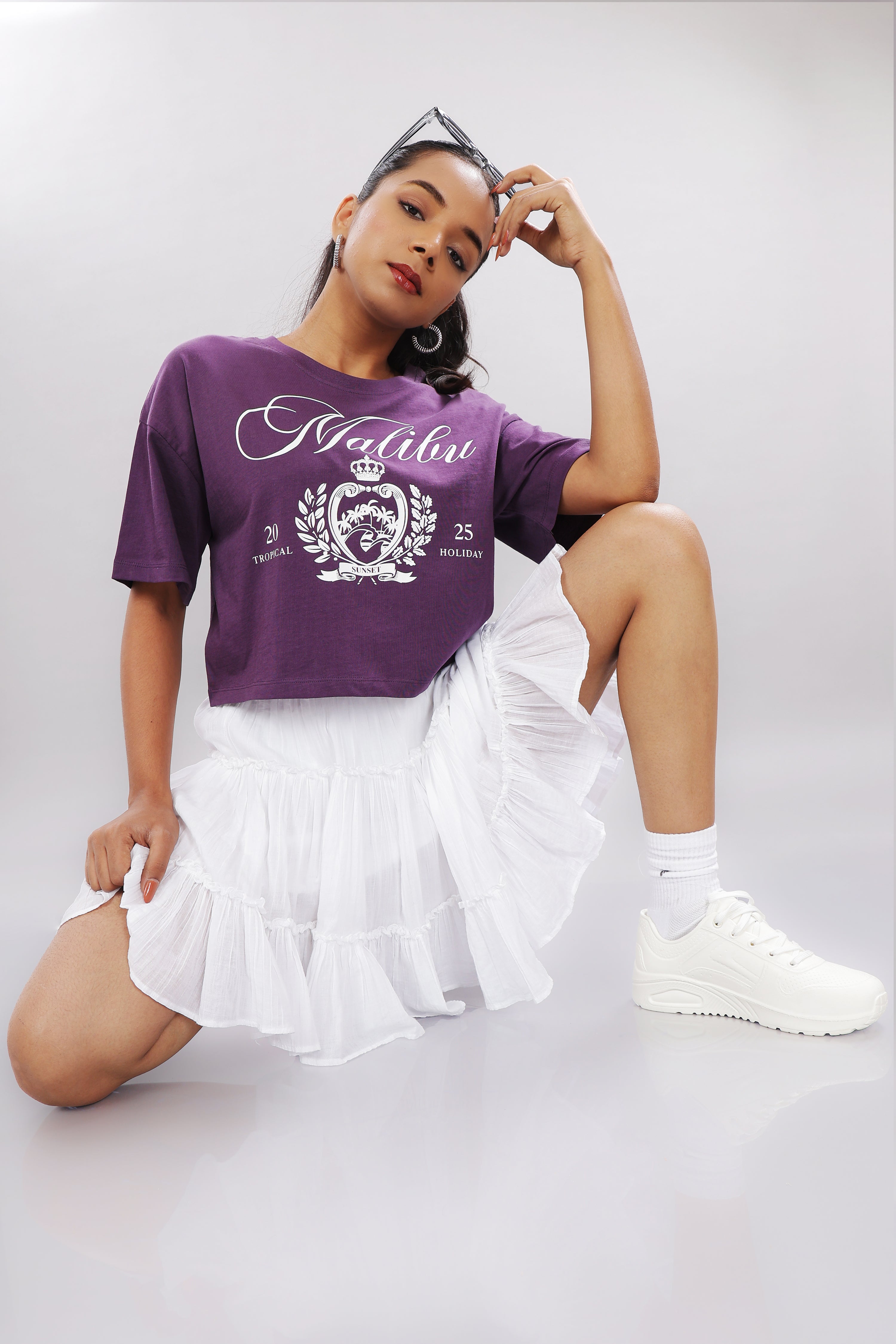 Womens Purple Printed Cotton Regular Top