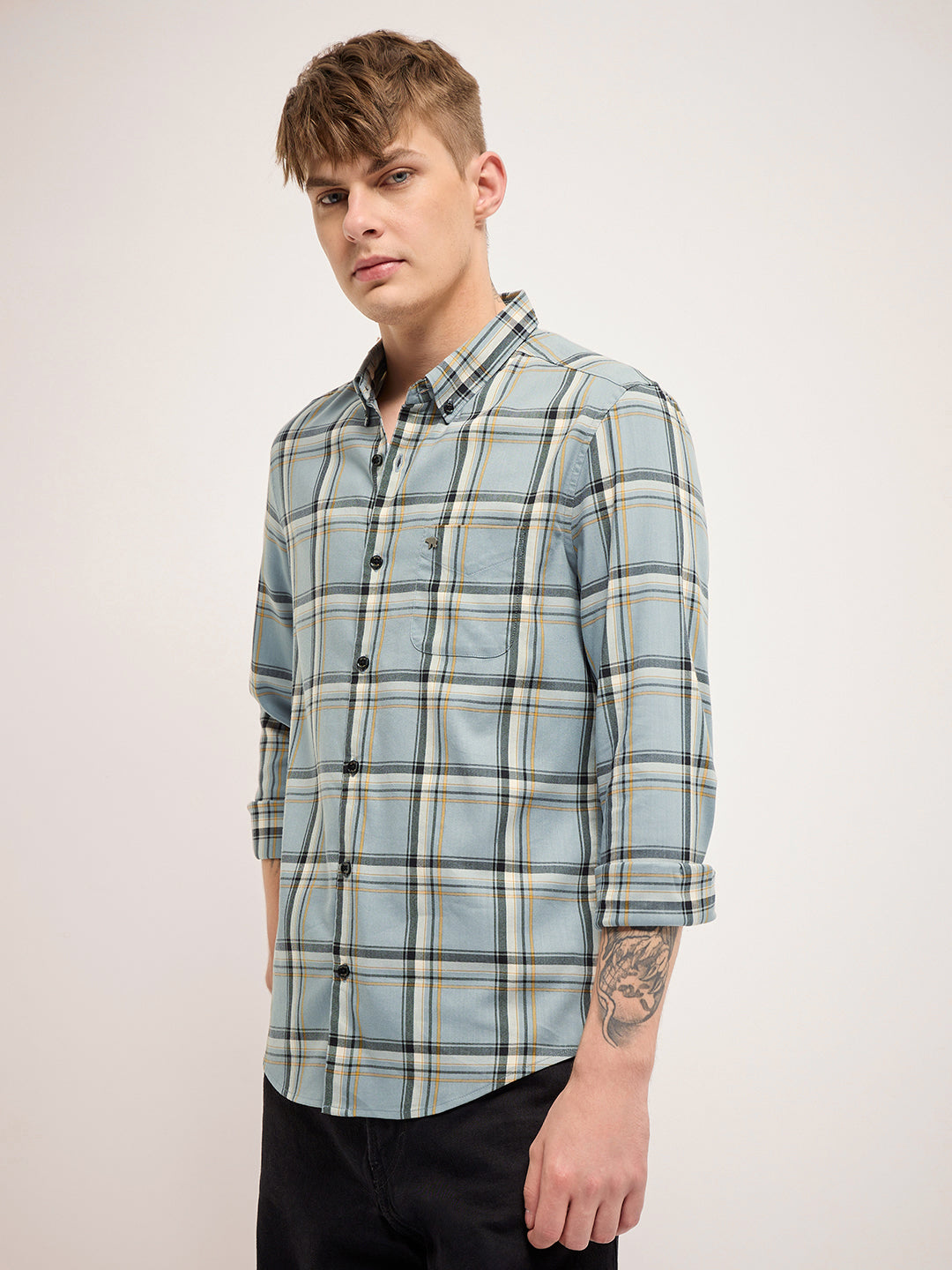 Men Multi-Color Checked Slim Fit Casual Shirt