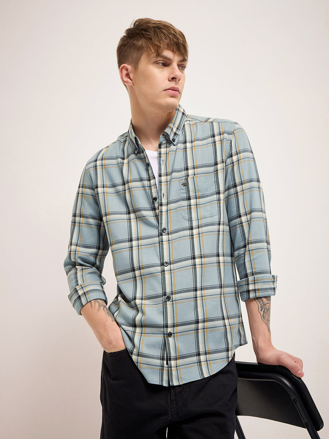 Men Multi-Color Checked Slim Fit Casual Shirt