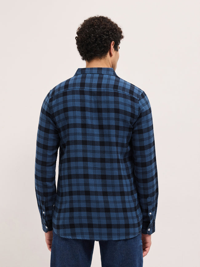 Men Blue Checked Shirt