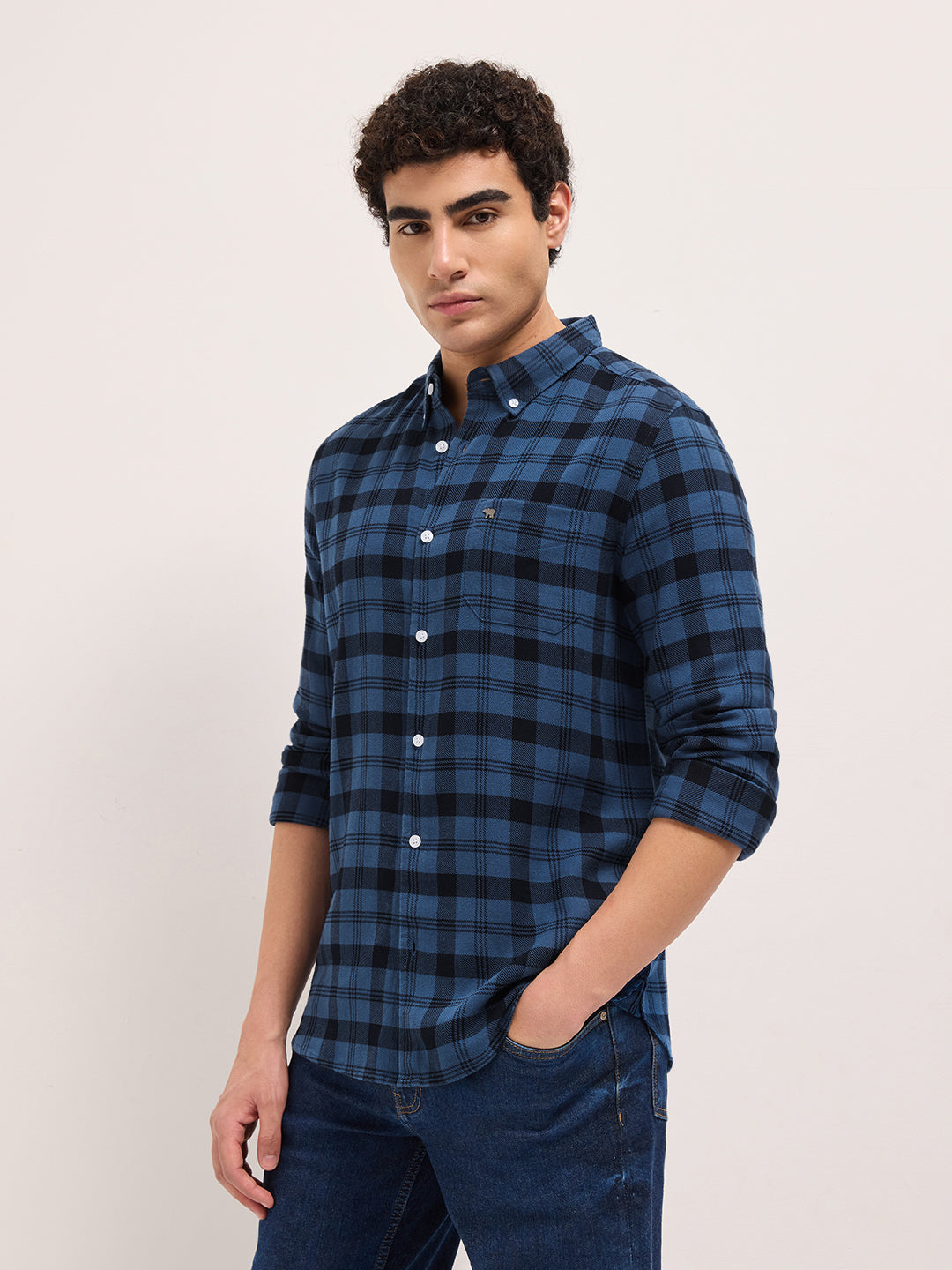 Men Blue Checked Shirt