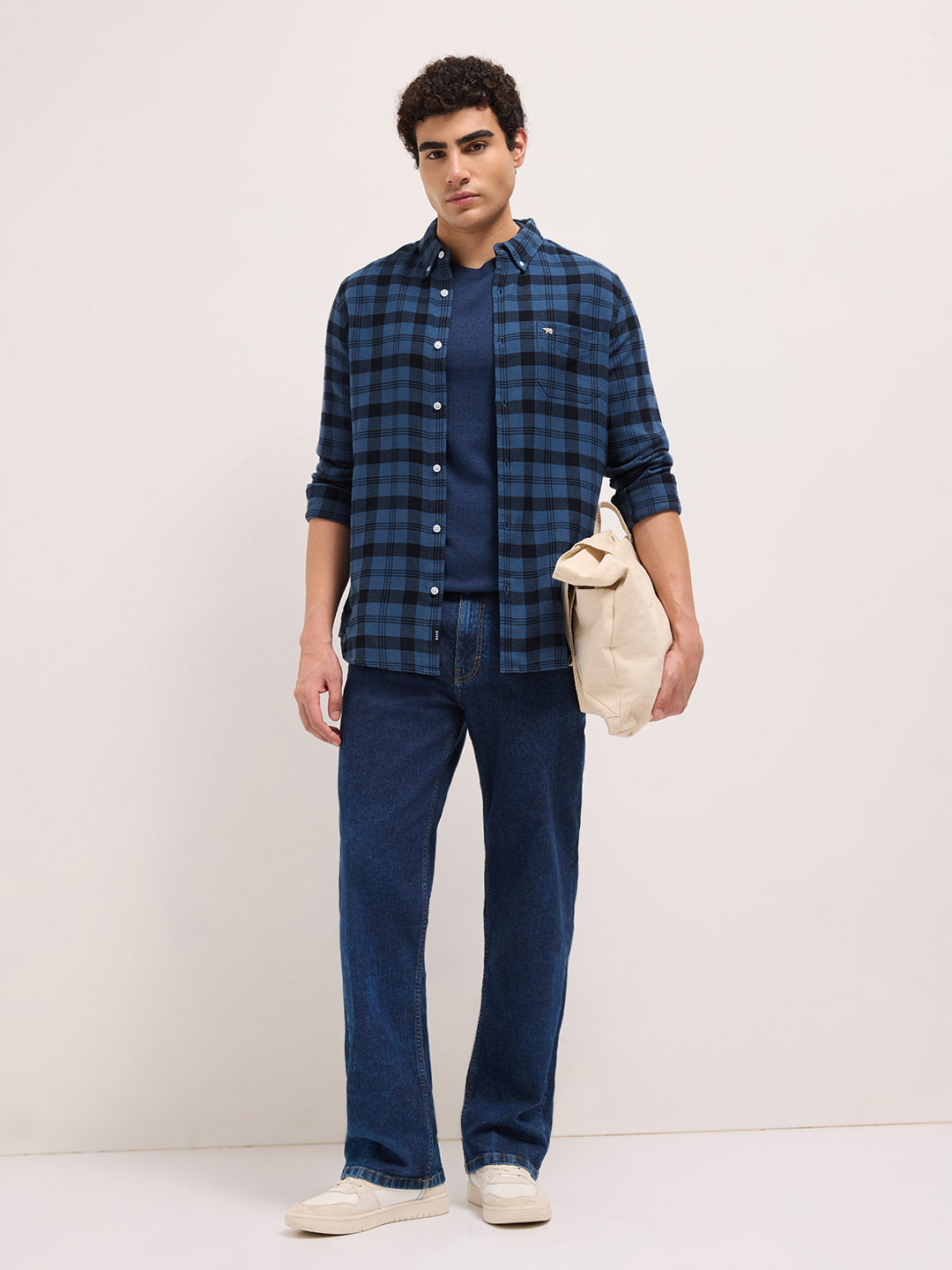 Men Blue Checked Shirt