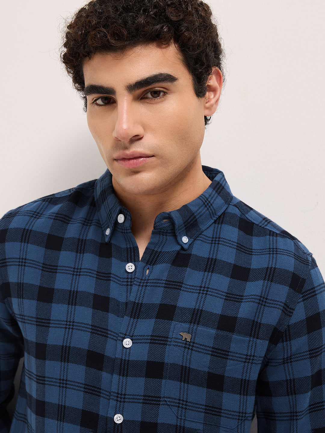 Men Blue Checked Shirt