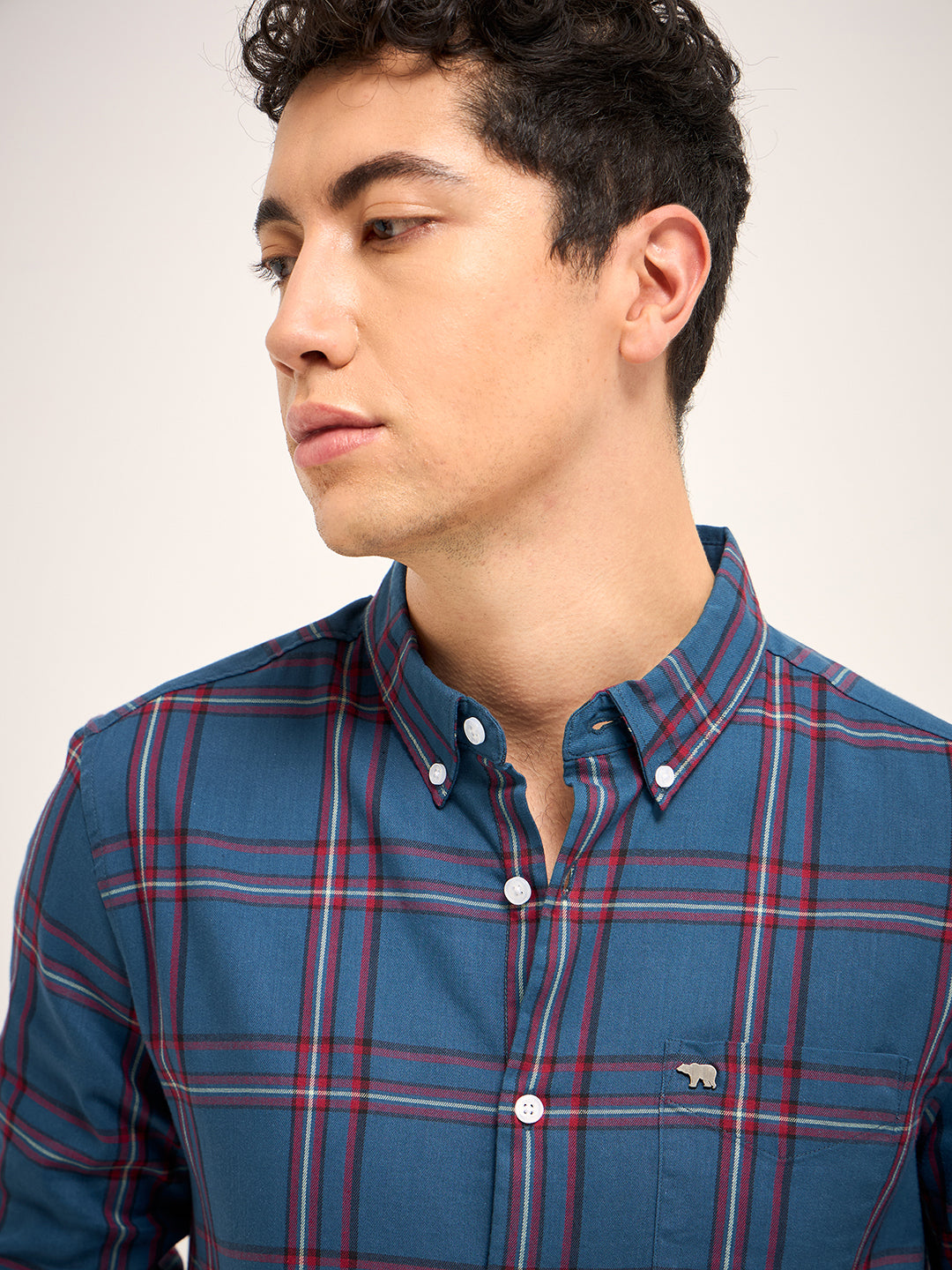Men Blue Checked Slim Fit Casual Shirt