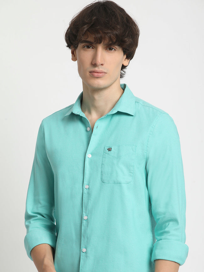 Men  Green Solid Spread Collar Shirt