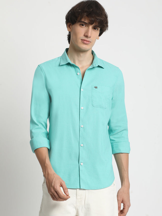 Men  Green Solid Spread Collar Shirt