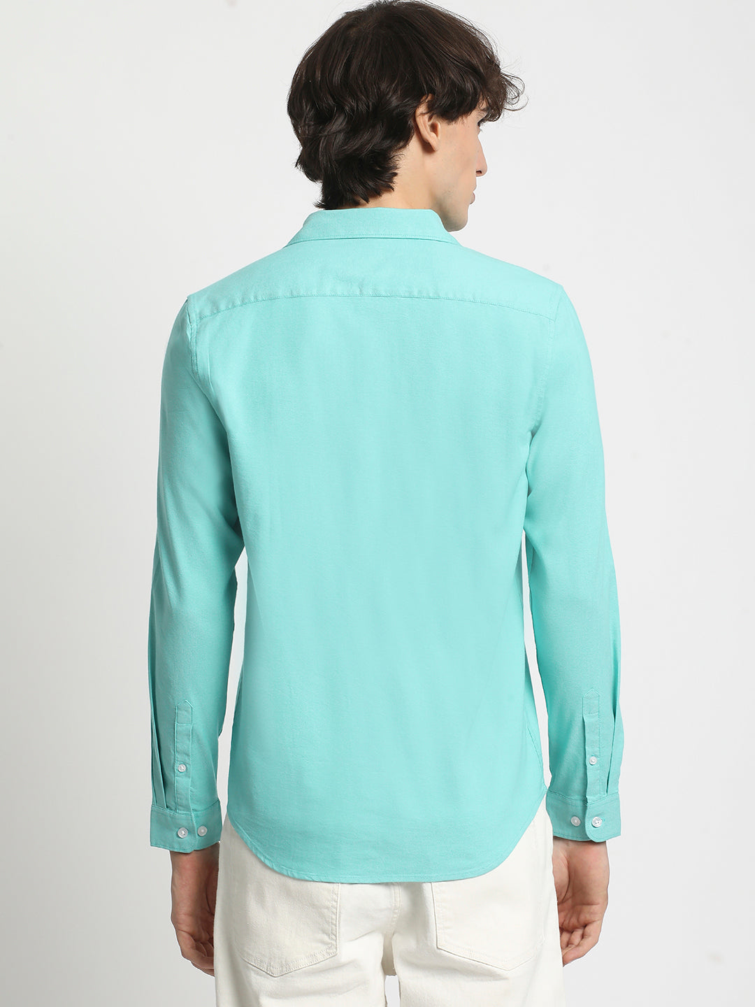 Men  Green Solid Spread Collar Shirt