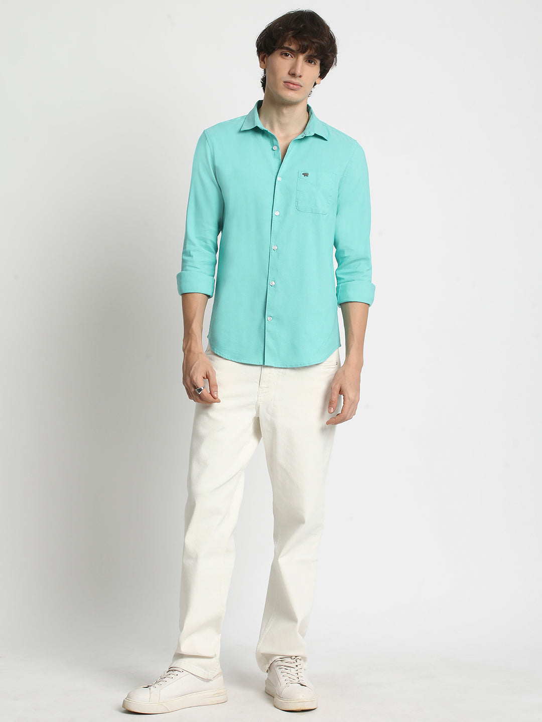 Men  Green Solid Spread Collar Shirt