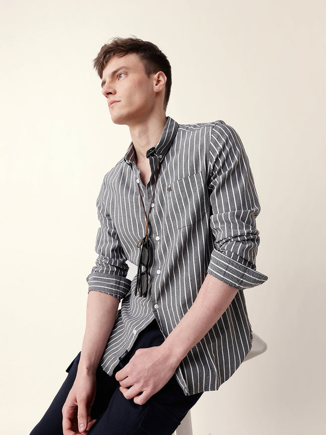 Men Casual Striped Button-Down Shirt
