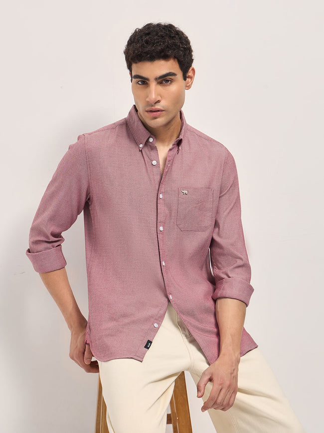 Men Red Solid Cotton Blend Slim Fit Casual Shirt