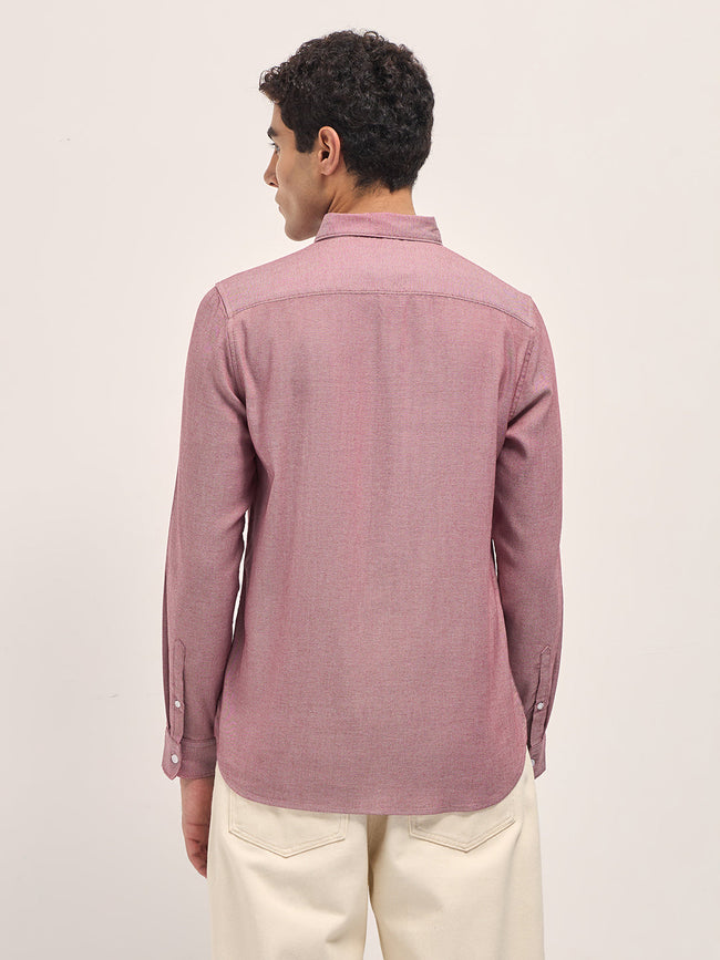 Men Red Solid Cotton Blend Slim Fit Casual Shirt