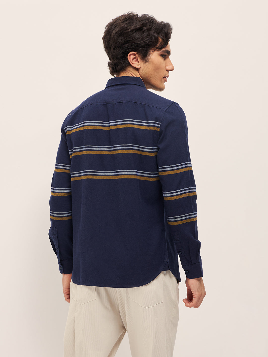 Men Navy Stripe Slim Fit Casual Shirt