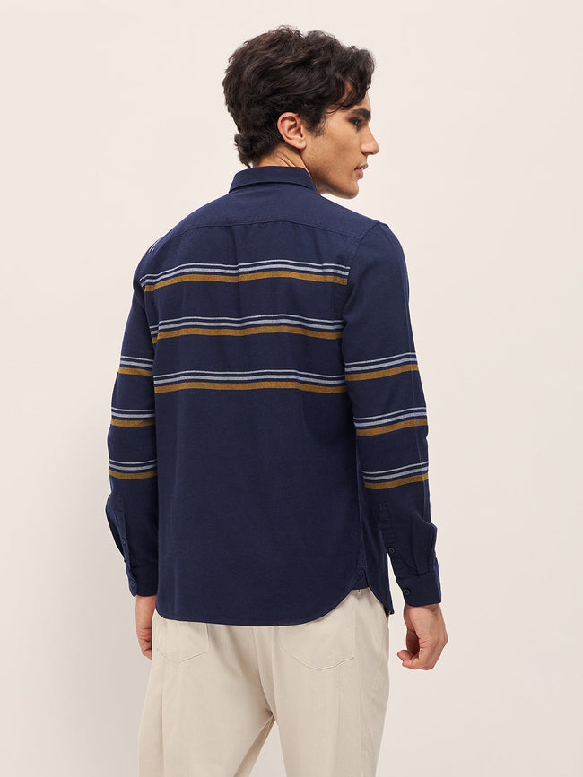 Men Navy Stripe Slim Fit Casual Shirt