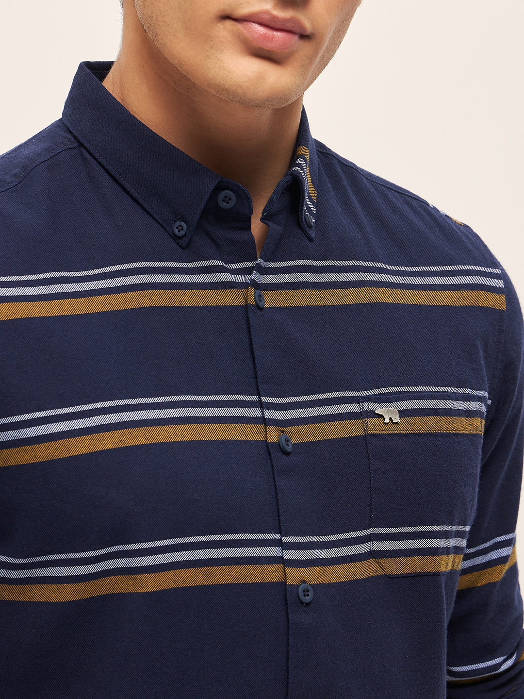 Men Navy Stripe Slim Fit Casual Shirt