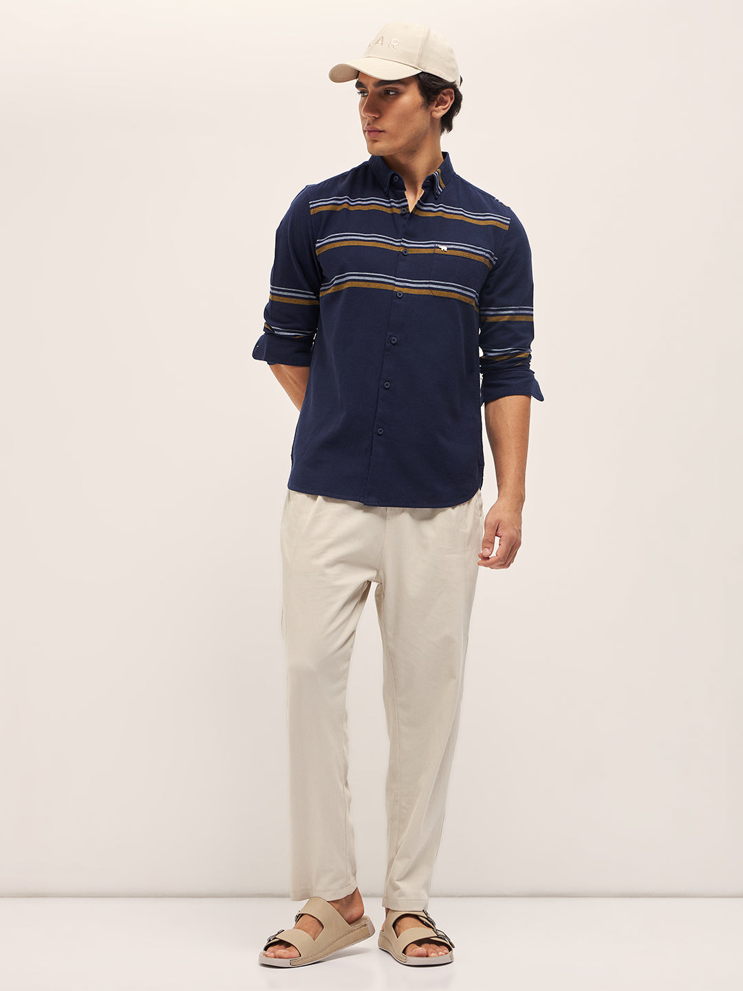 Men Navy Stripe Slim Fit Casual Shirt