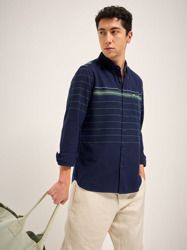 Men Navy Stripe Slim Fit Casual Shirt