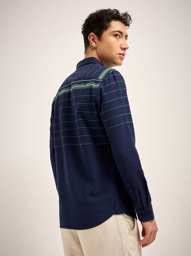 Men Navy Stripe Slim Fit Casual Shirt