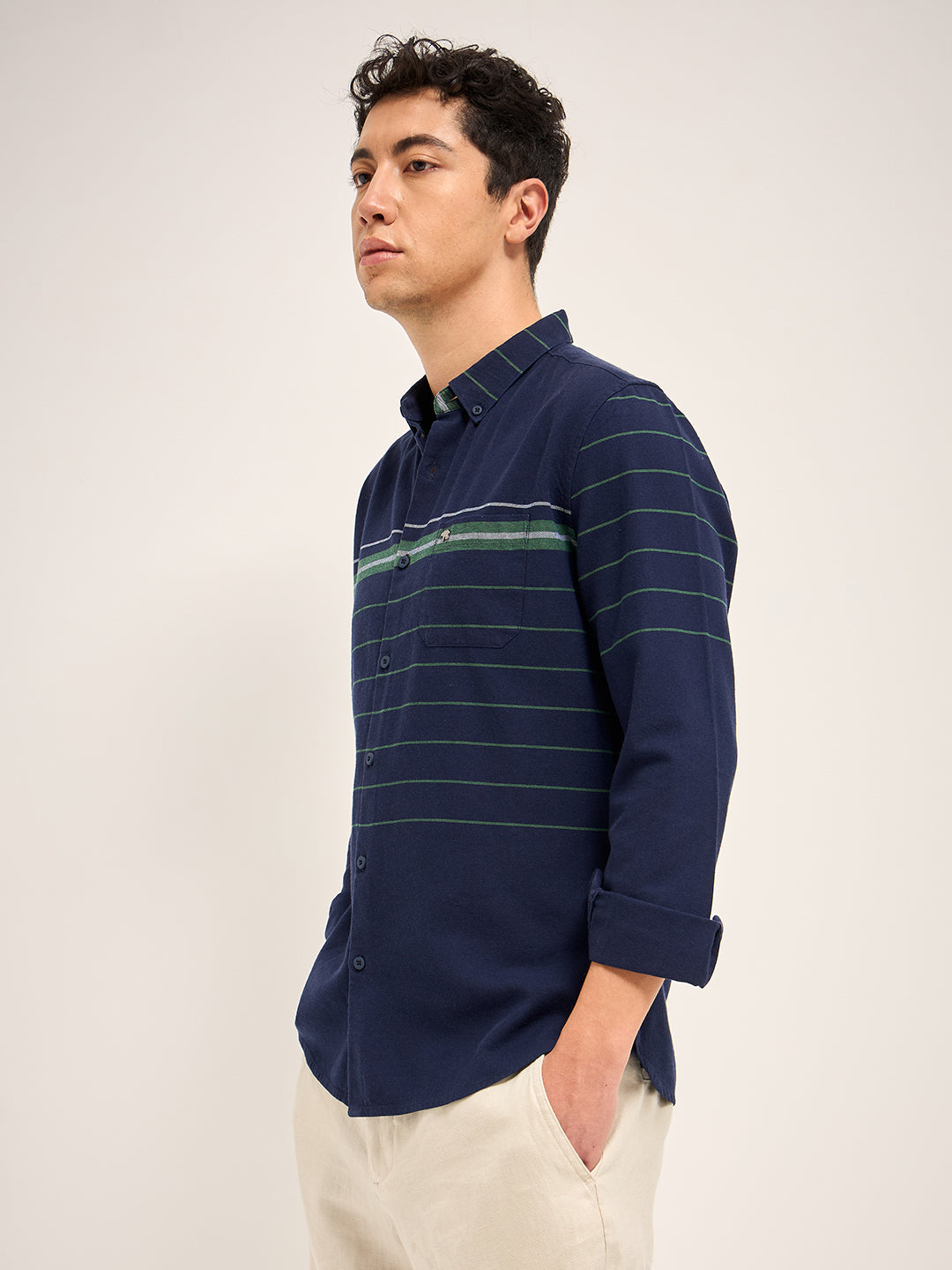 Men Navy Stripe Slim Fit Casual Shirt