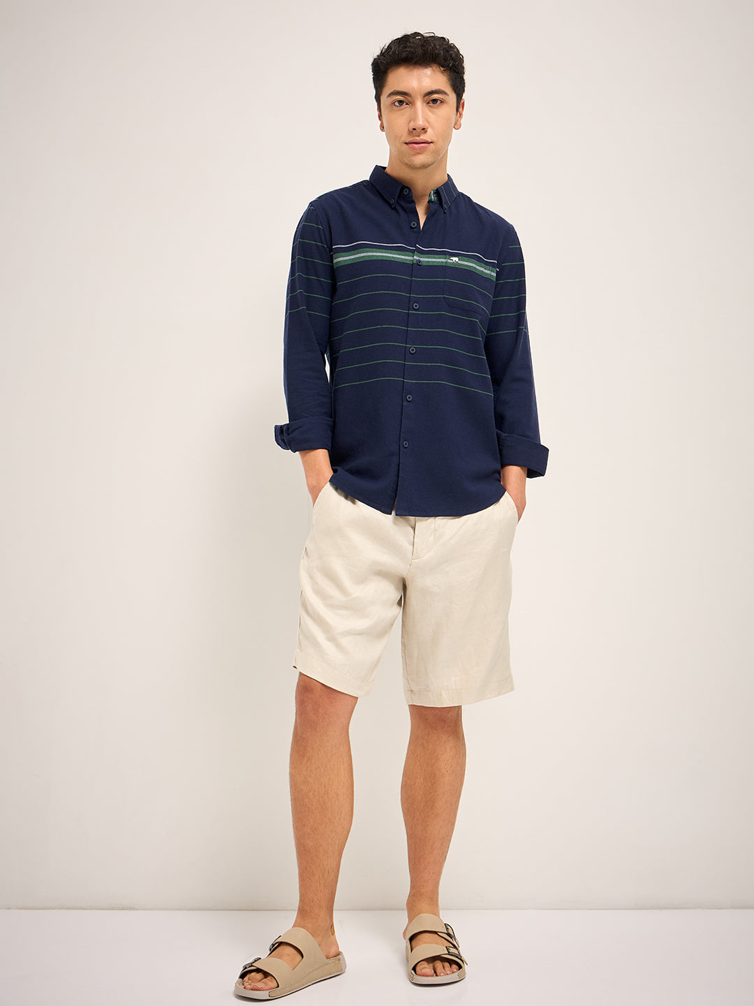 Men Navy Stripe Slim Fit Casual Shirt