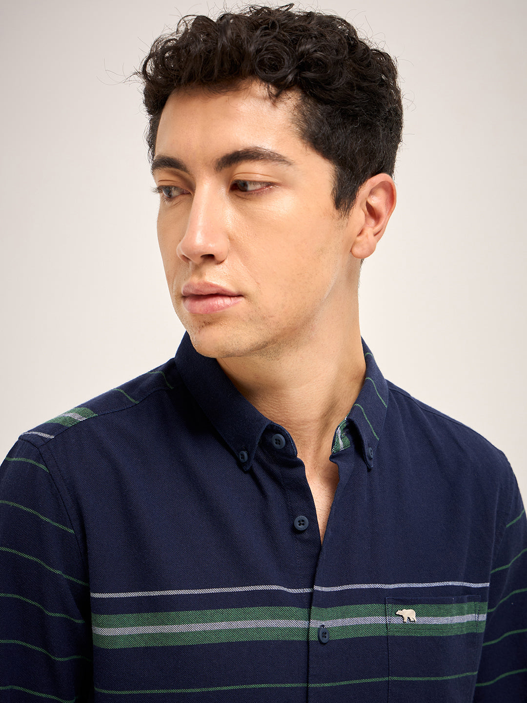 Men Navy Stripe Slim Fit Casual Shirt