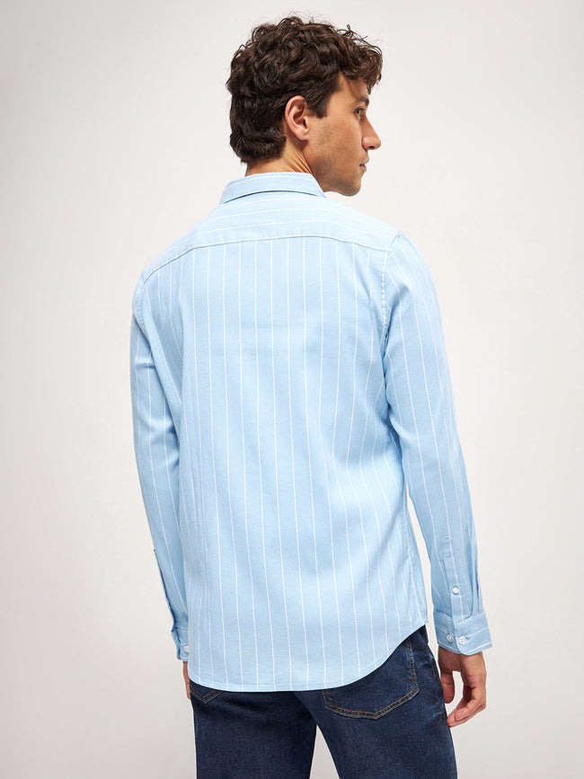 Men Light Blue Stripe Slim Fit Casual Shirt