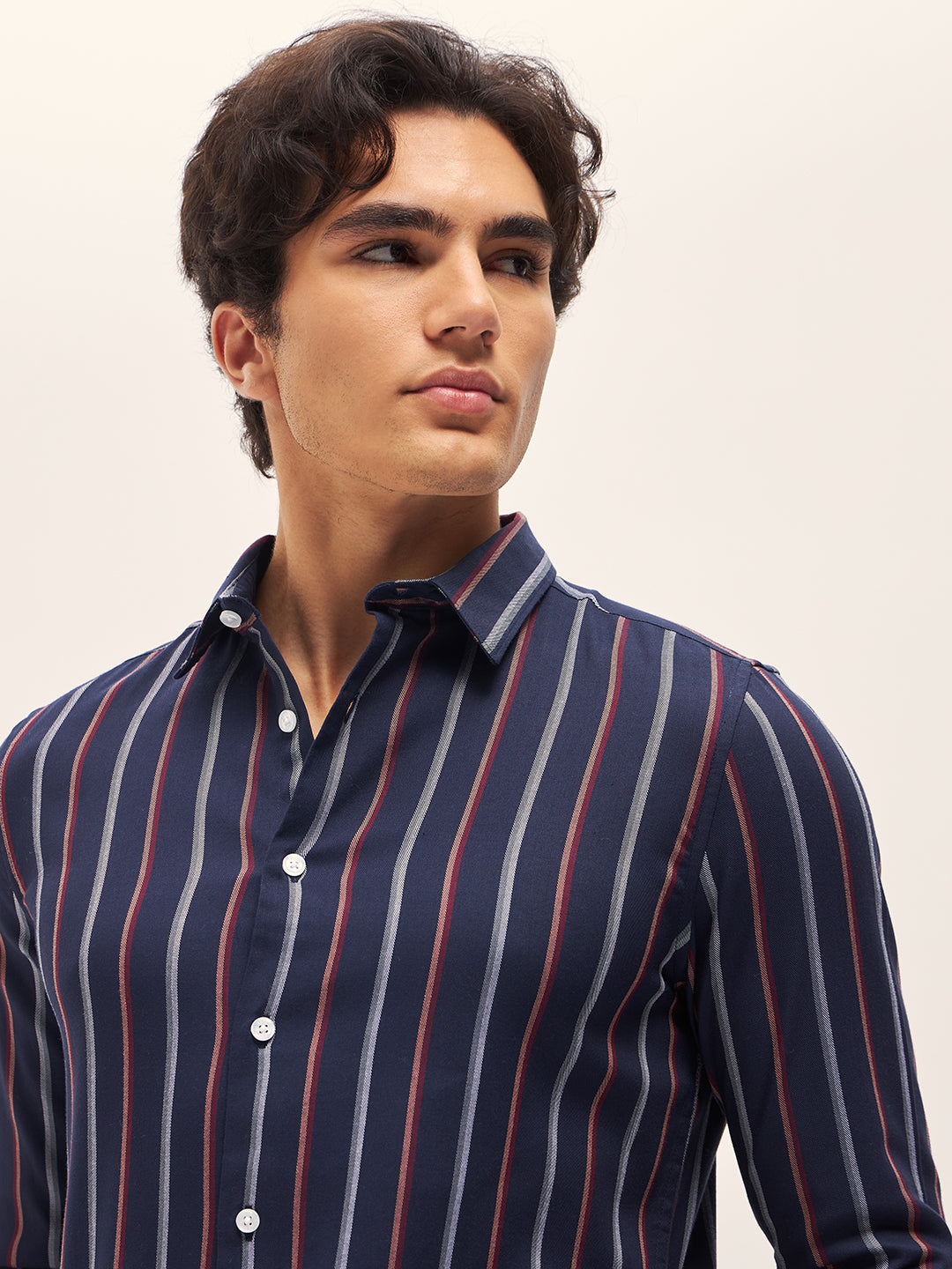Men Blue Stripes Slim Fit Casual Shirt