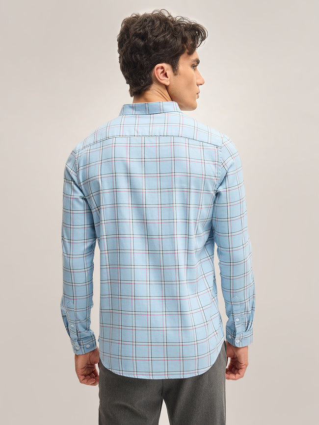 Men Light Blue Checked Slim Fit Casual Shirt
