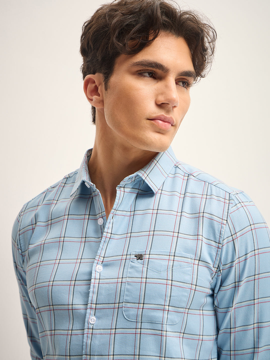 Men Light Blue Checked Slim Fit Casual Shirt
