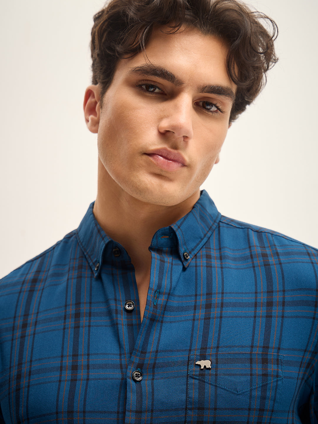 Men Blue Checked Slim Fit Casual Shirt