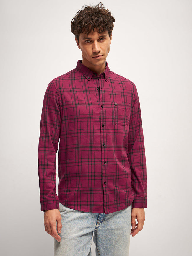Men Red Checked Slim Fit Casual Shirt