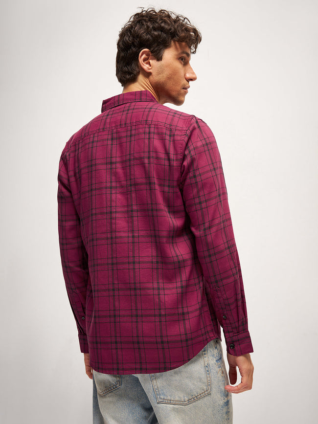 Men Red Checked Slim Fit Casual Shirt