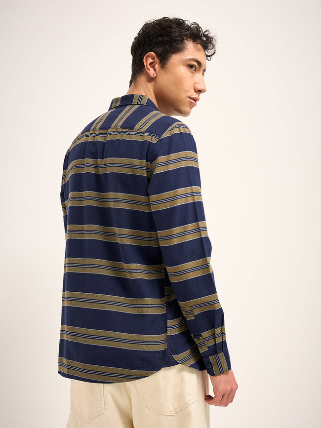 Men Navy Stripe Slim Fit Casual Shirt