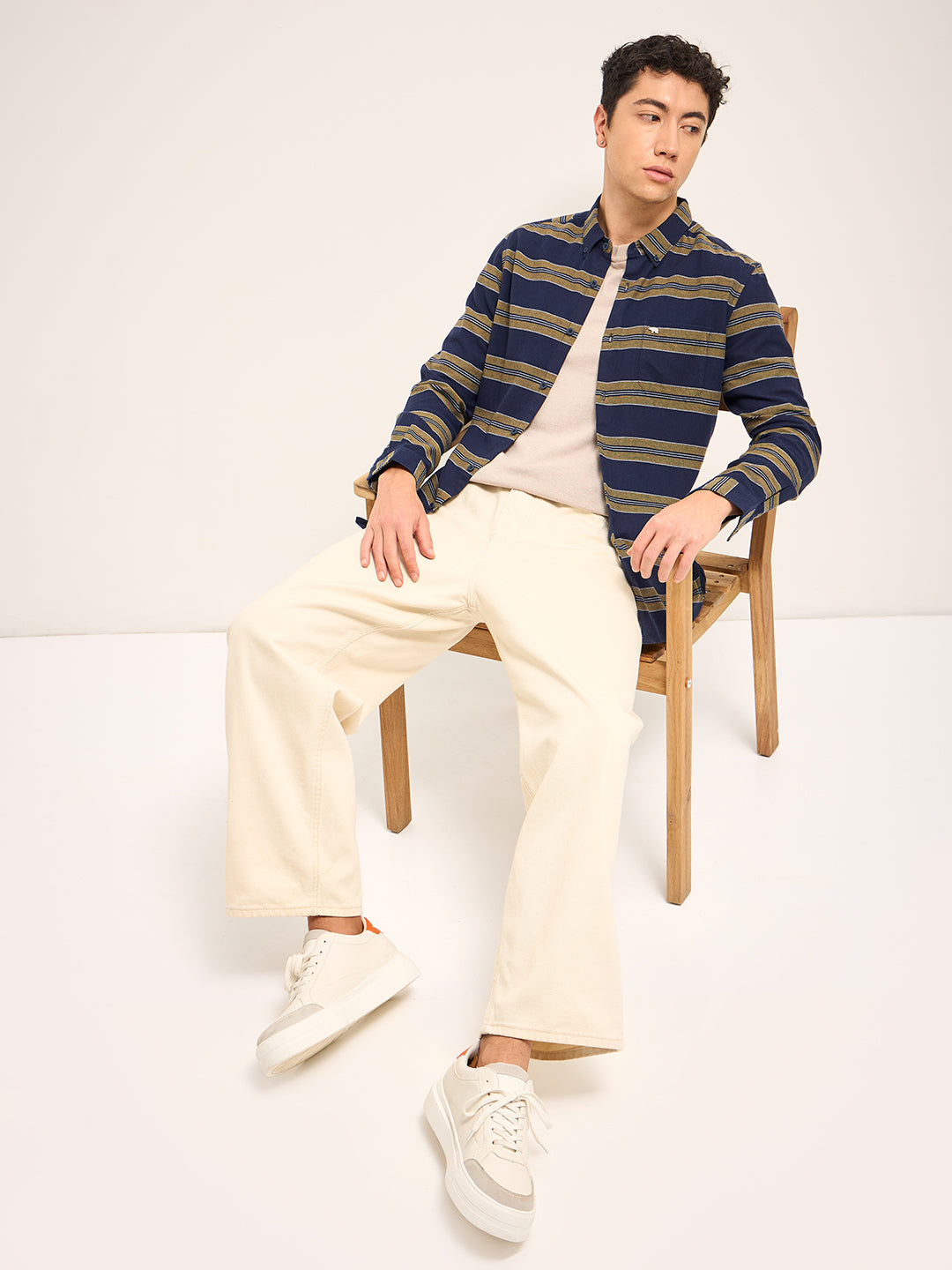 Men Navy Stripe Slim Fit Casual Shirt