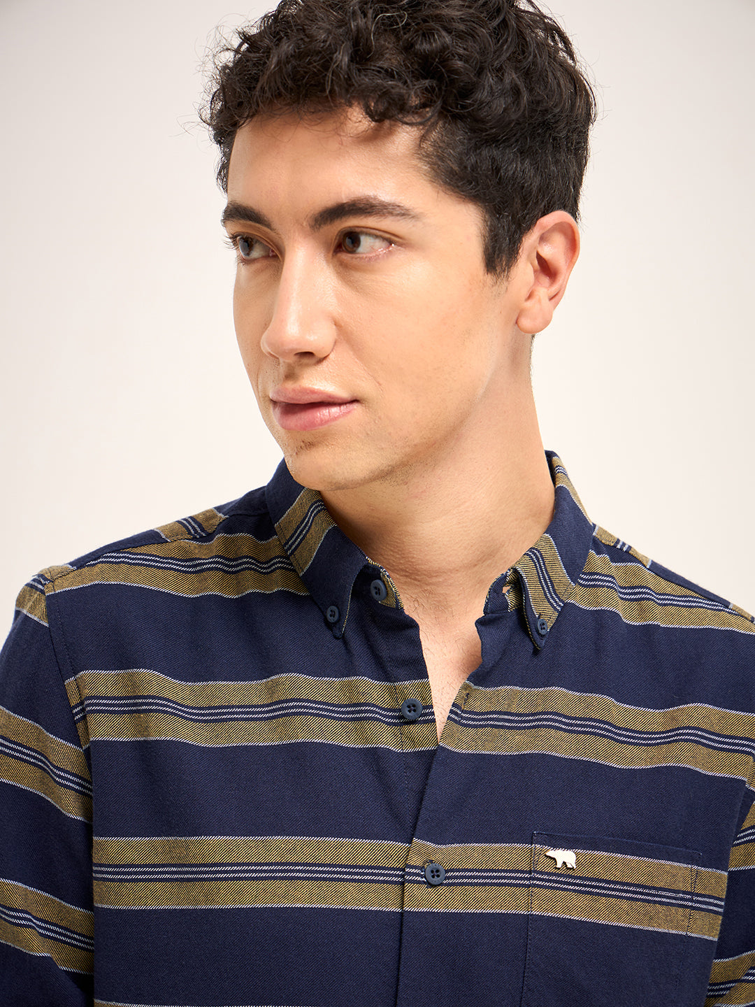 Men Navy Stripe Slim Fit Casual Shirt