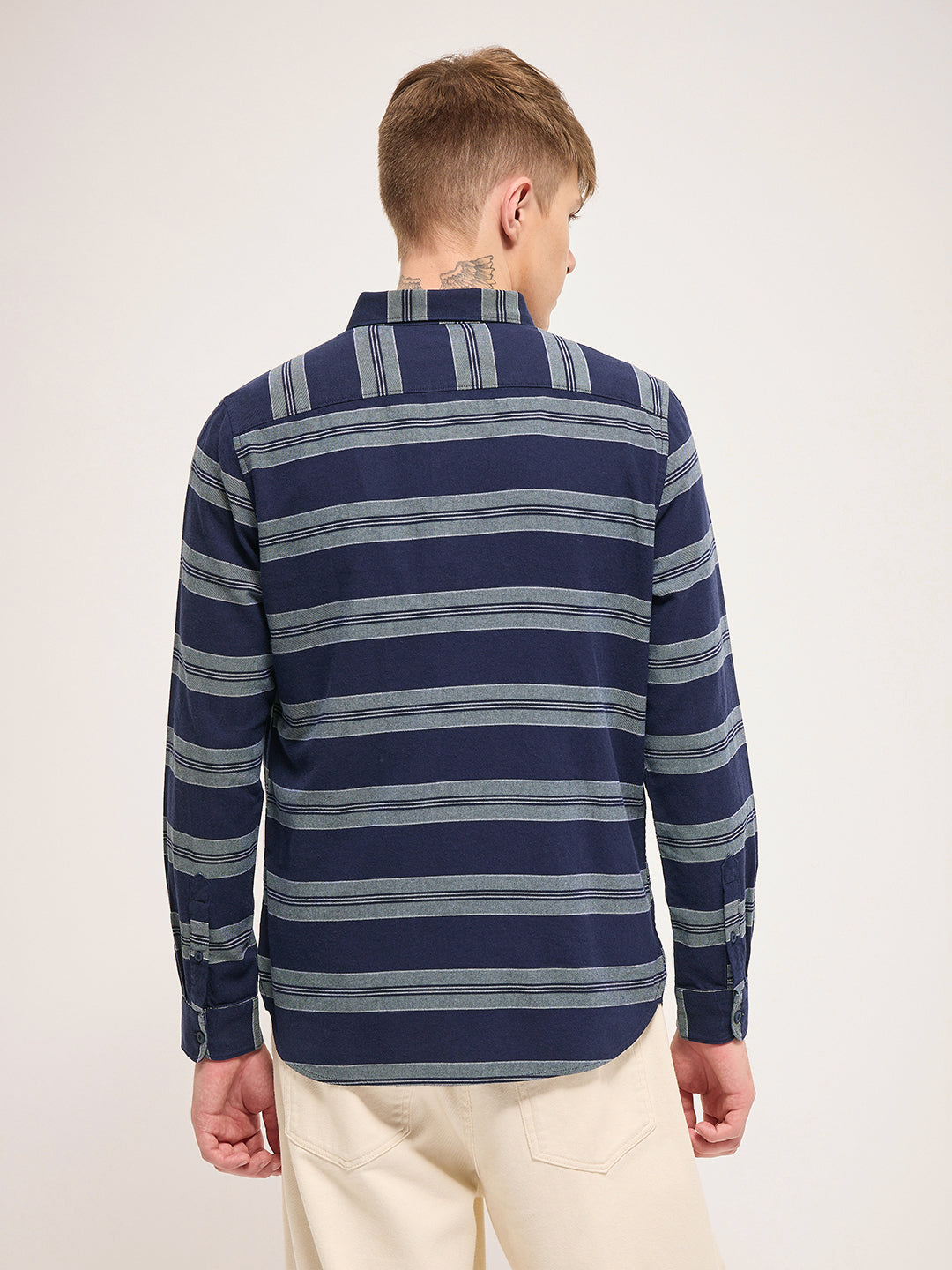 Men Navy Stripe Slim Fit Casual Shirt