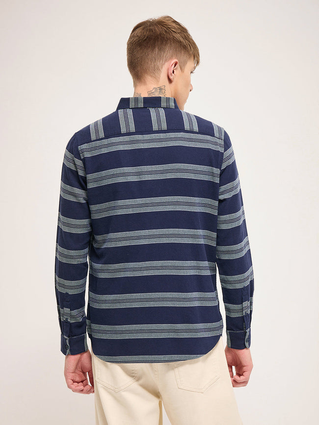 Men Navy Stripe Slim Fit Casual Shirt