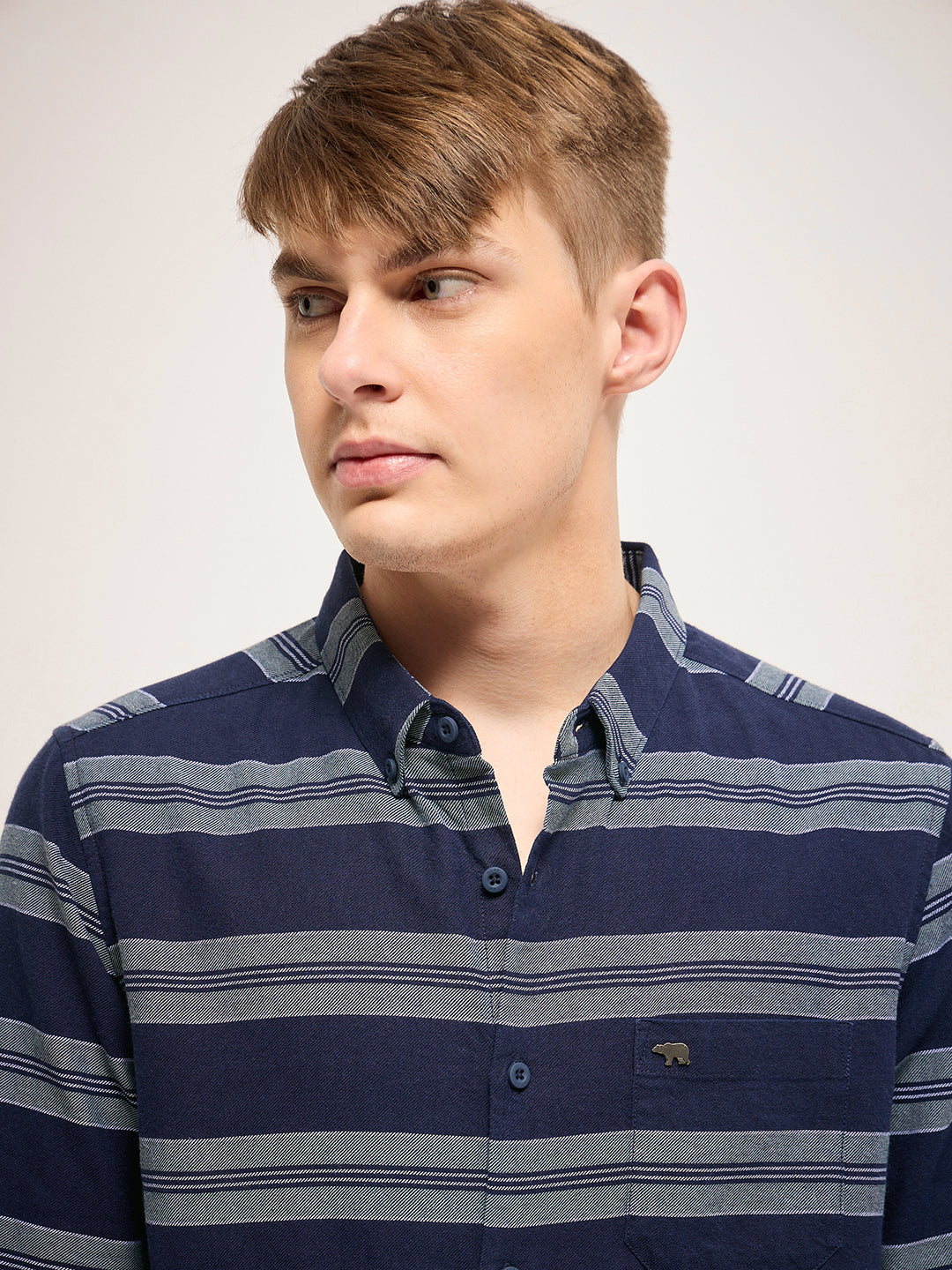 Men Navy Stripe Slim Fit Casual Shirt