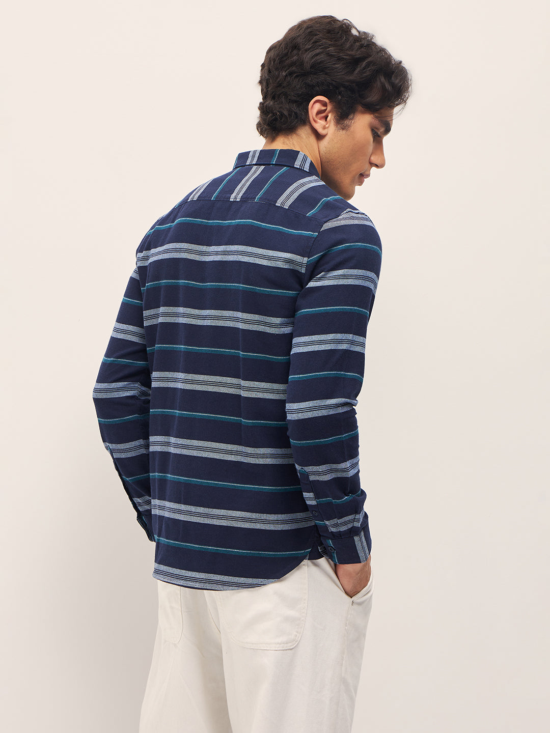 Men Navy Stripe Slim Fit Casual Shirt