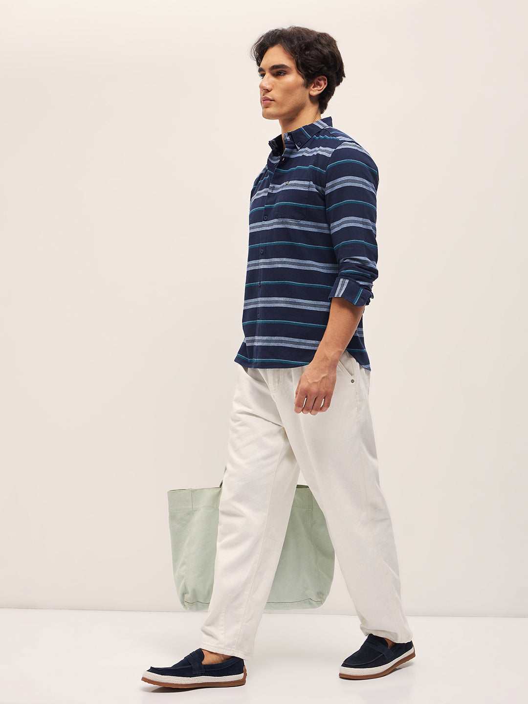 Men Navy Stripe Slim Fit Casual Shirt