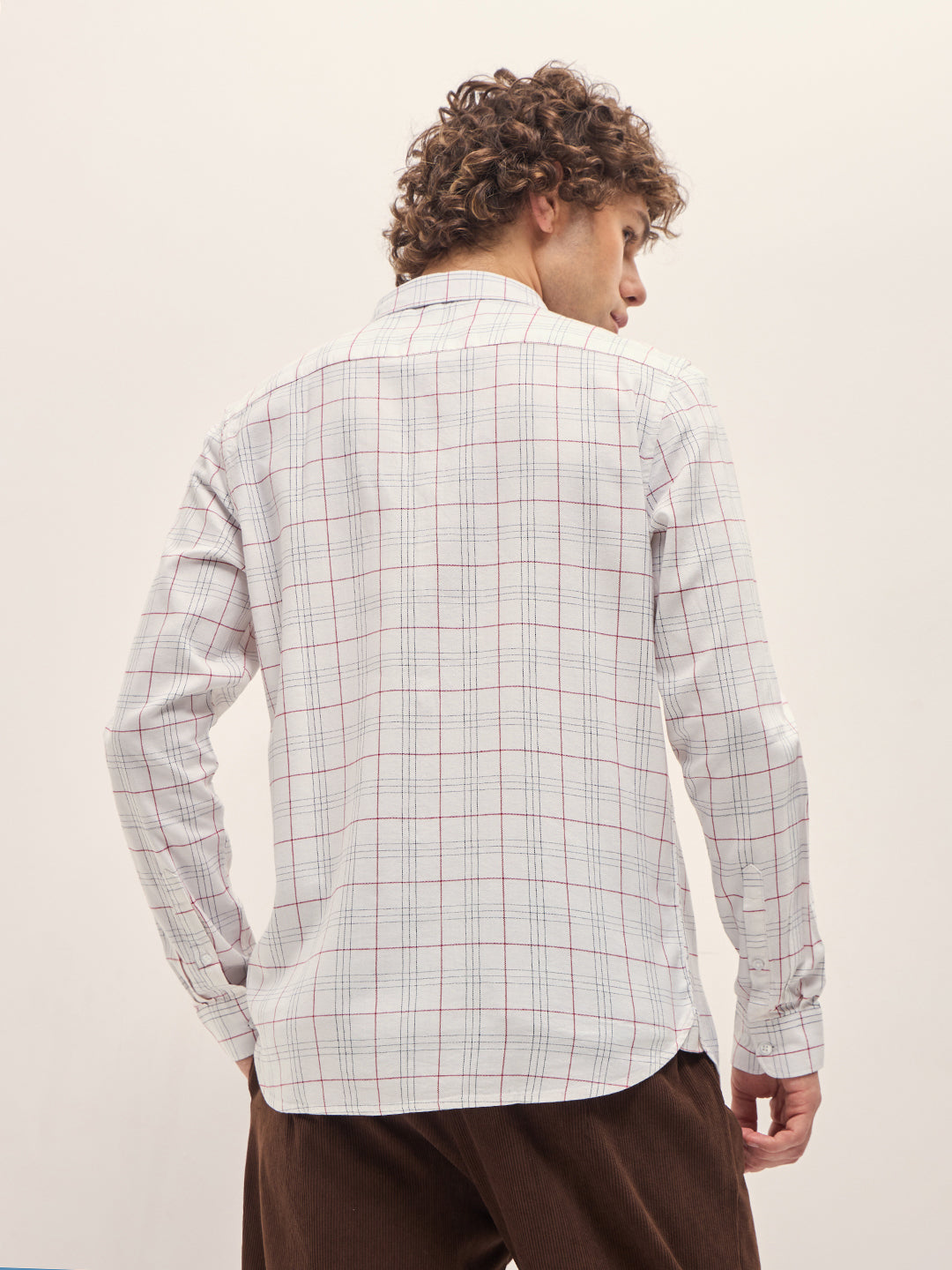 Men White Checked Slim Fit Casual Shirt