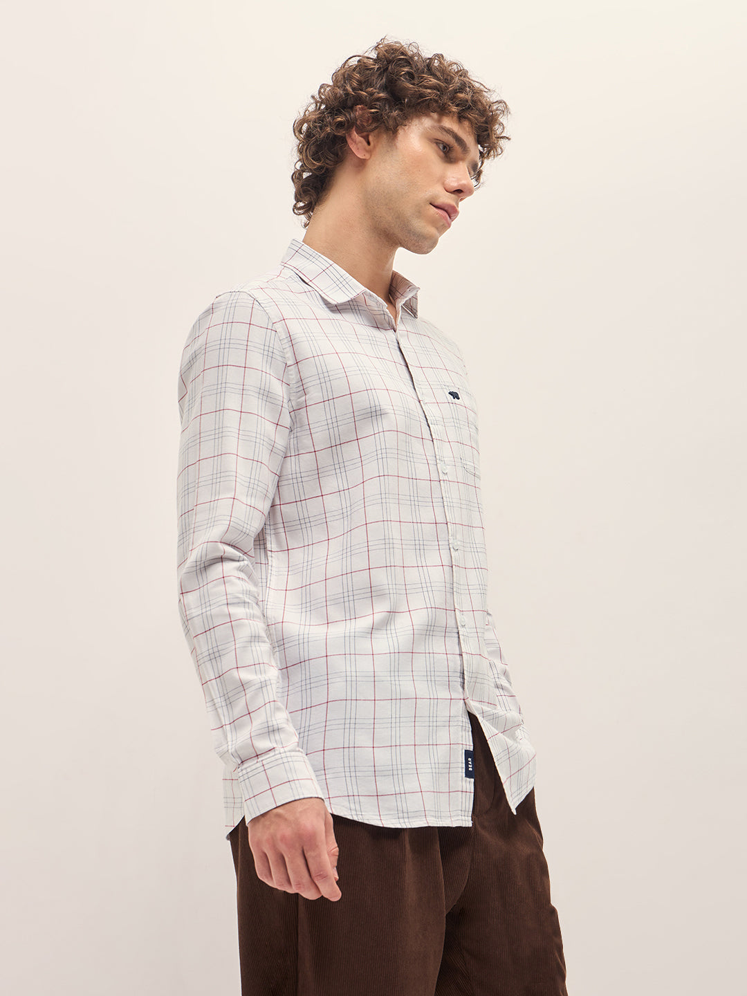 Men White Checked Slim Fit Casual Shirt