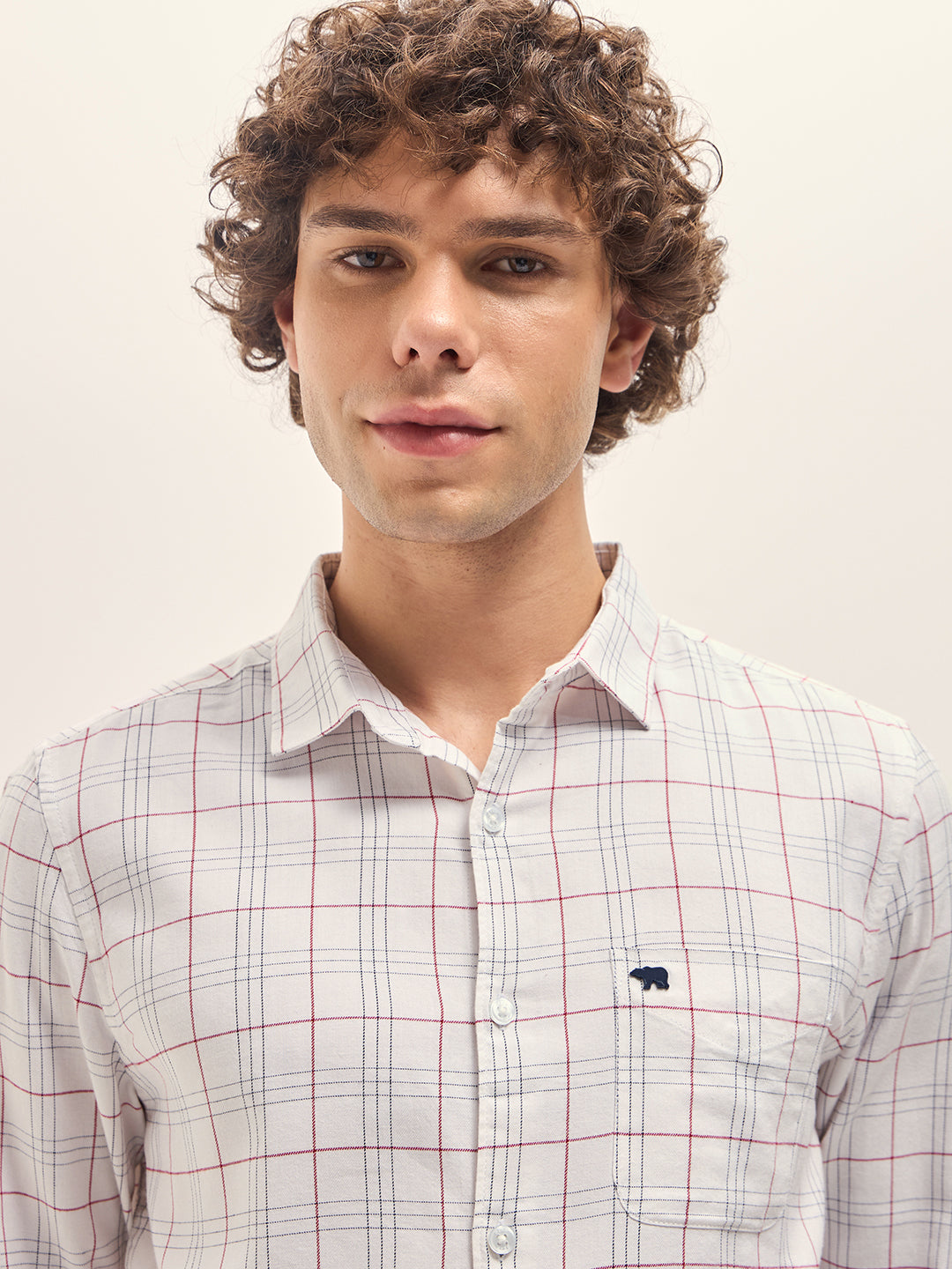 Men White Checked Slim Fit Casual Shirt