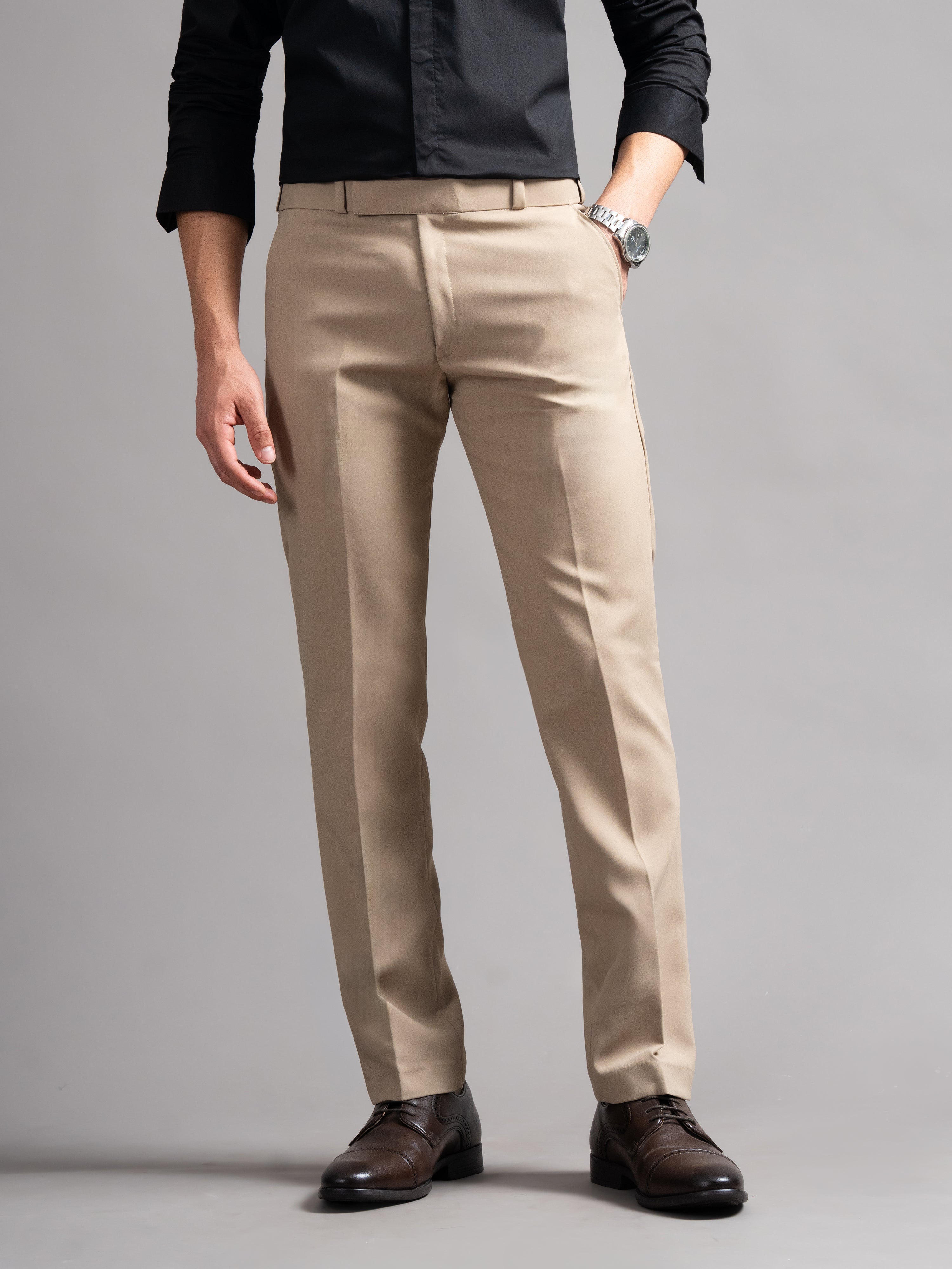 Men Flexi-waist Beige Trouser