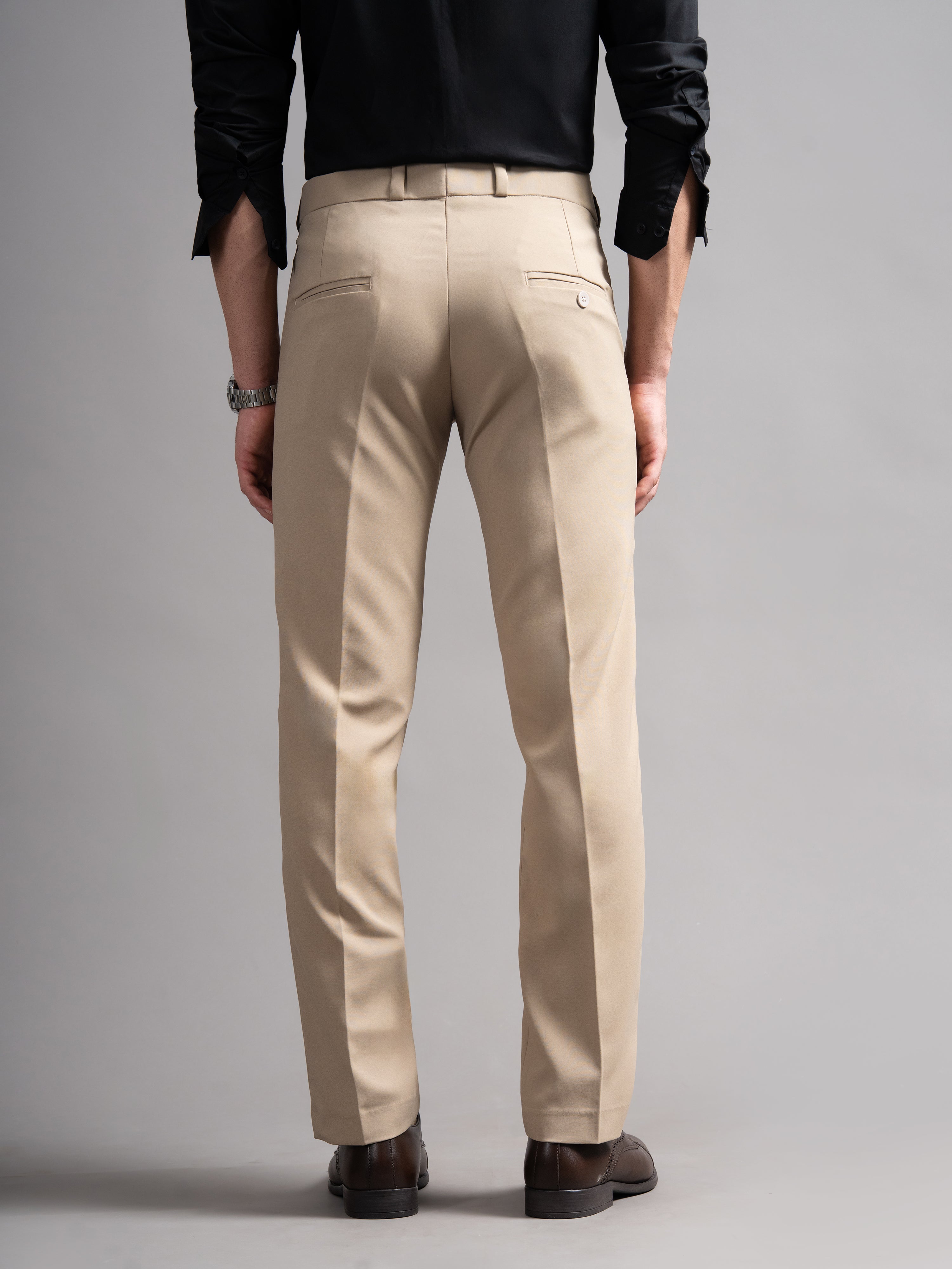 Men Flexi-waist Beige Trouser