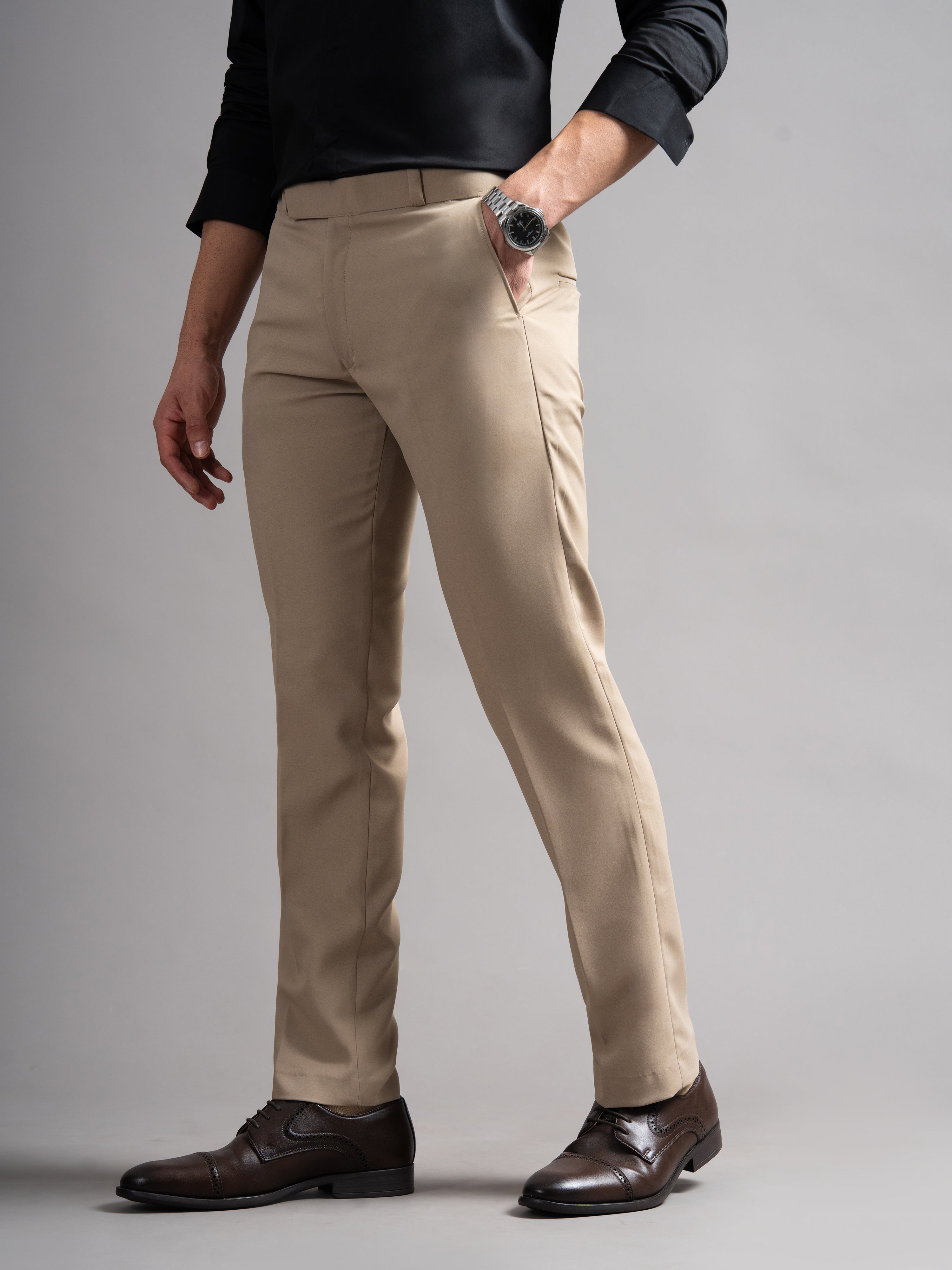 Men Flexi-waist Beige Trouser