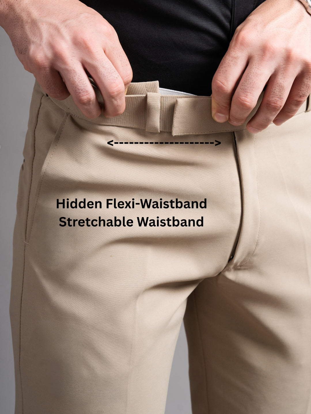 Men Flexi-waist Beige Trouser