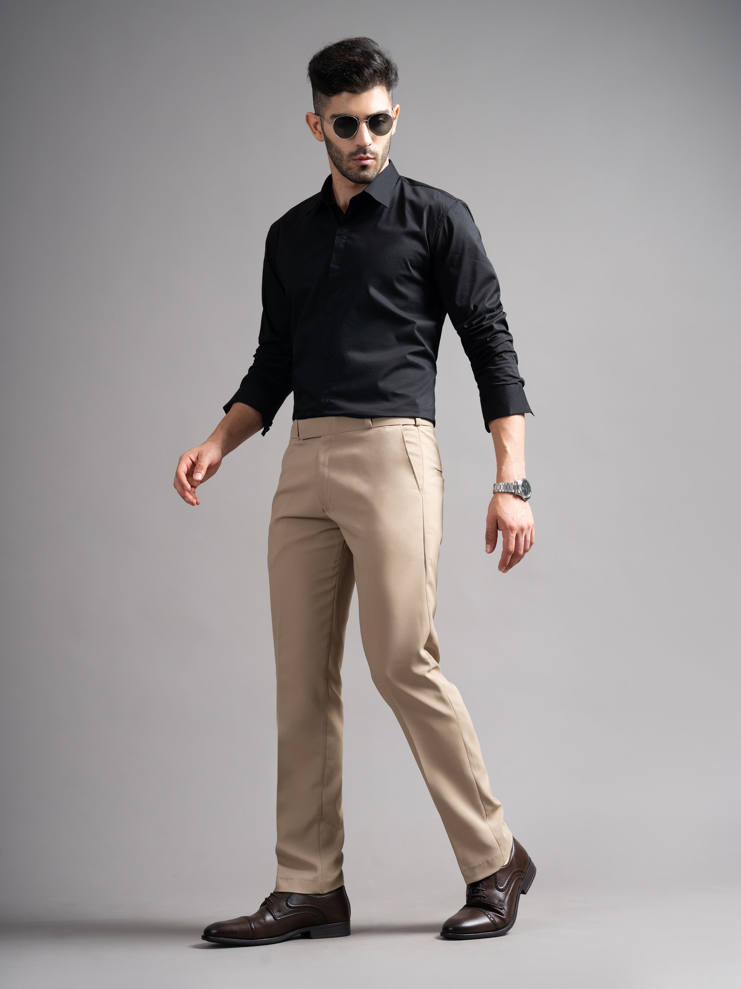 Men Flexi-waist Beige Trouser