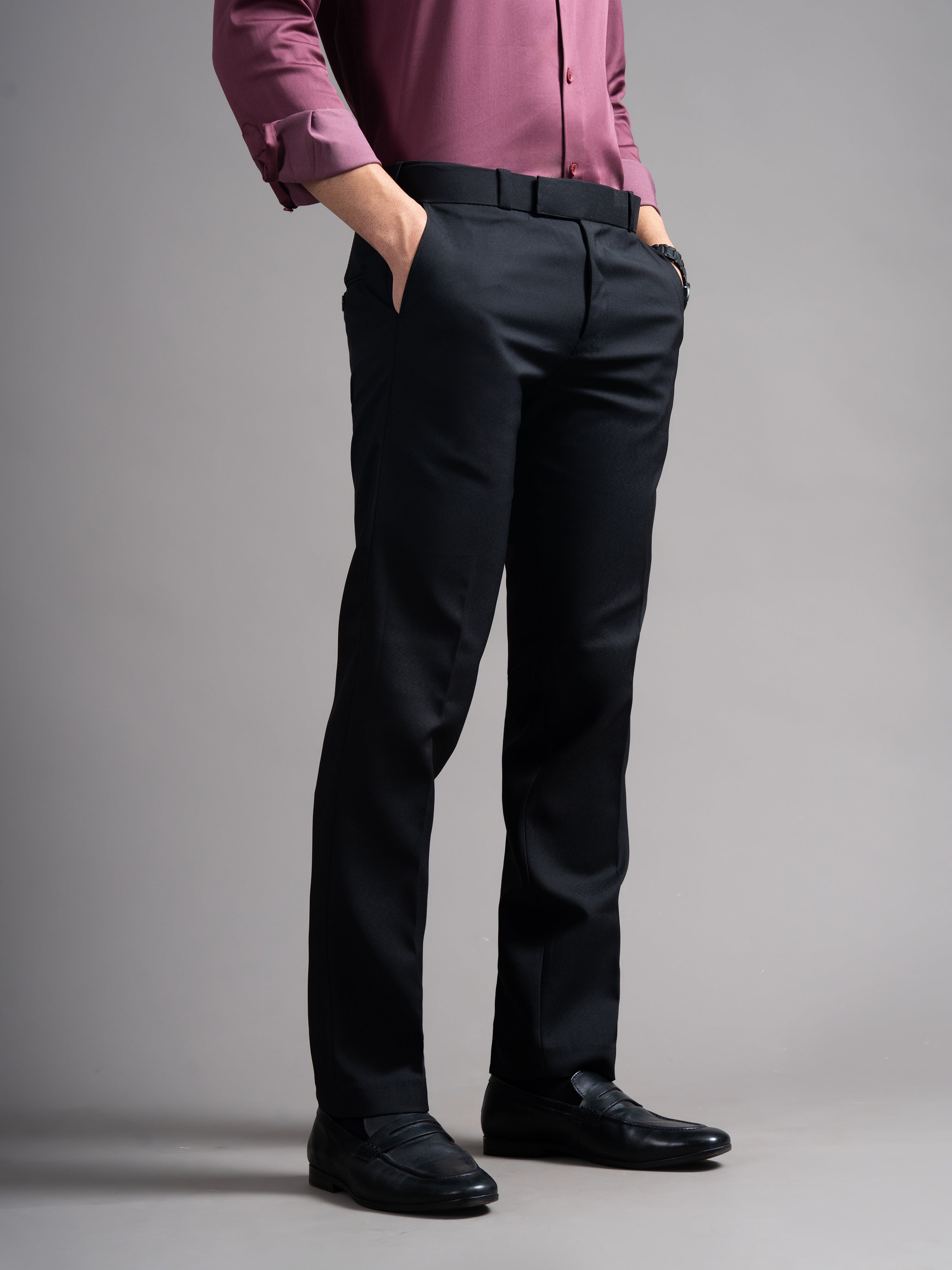 Men Flexi-waist Black Trouser